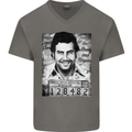 Pablo Escobar Mug Shot Mens V-Neck Cotton T-Shirt Charcoal