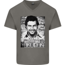 Pablo Escobar Mug Shot Mens V-Neck Cotton T-Shirt Charcoal