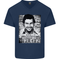 Pablo Escobar Mug Shot Mens V-Neck Cotton T-Shirt Navy Blue