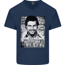 Pablo Escobar Mug Shot Mens V-Neck Cotton T-Shirt Navy Blue
