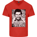 Pablo Escobar Mug Shot Mens V-Neck Cotton T-Shirt Red