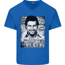 Pablo Escobar Mug Shot Mens V-Neck Cotton T-Shirt Royal Blue
