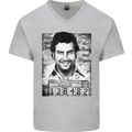 Pablo Escobar Mug Shot Mens V-Neck Cotton T-Shirt Sports Grey