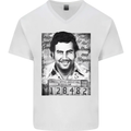 Pablo Escobar Mug Shot Mens V-Neck Cotton T-Shirt White