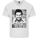 Pablo Escobar Mug Shot Mens V-Neck Cotton T-Shirt White