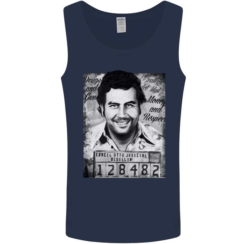 Pablo Escobar Mug Shot Mens Vest Tank Top Navy Blue