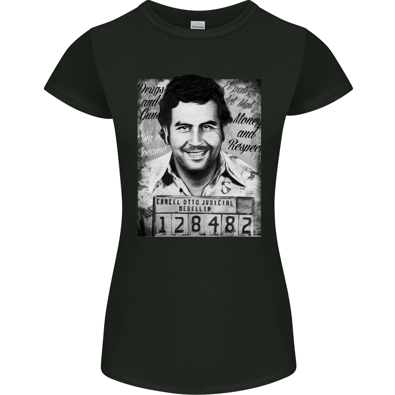 Pablo Escobar Mug Shot Womens Petite Cut T-Shirt Black