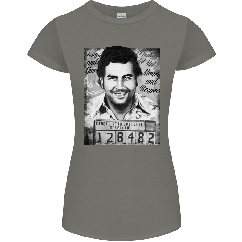 Pablo Escobar Mug Shot Womens Petite Cut T-Shirt Charcoal