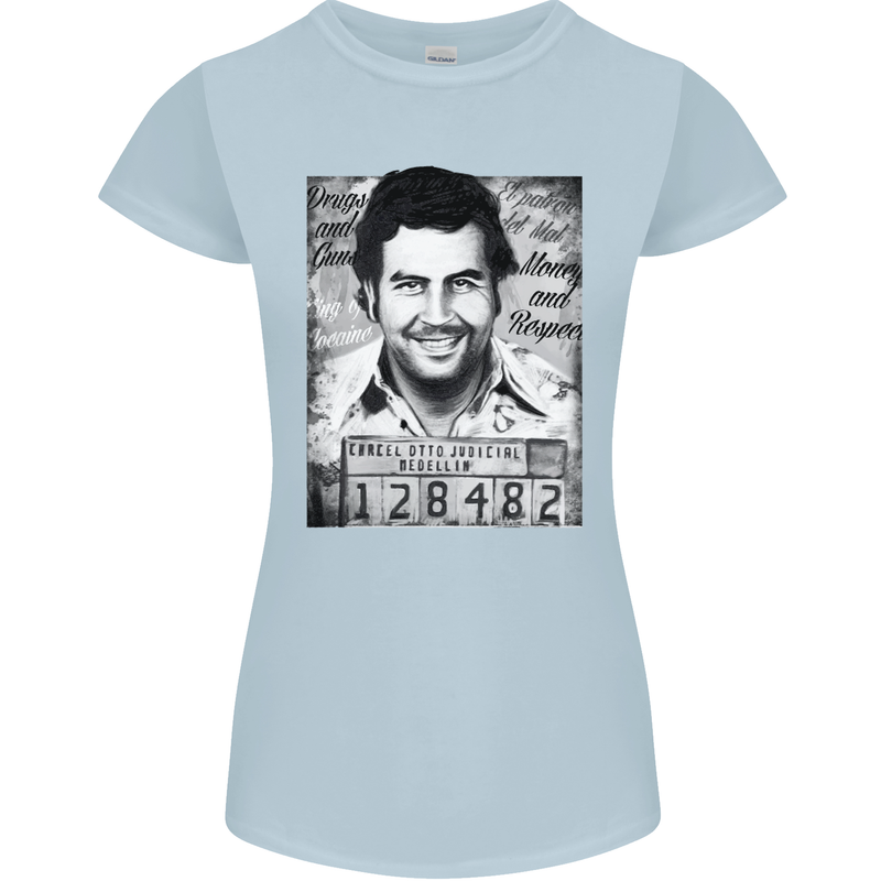 Pablo Escobar Mug Shot Womens Petite Cut T-Shirt Light Blue