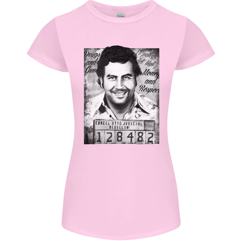 Pablo Escobar Mug Shot Womens Petite Cut T-Shirt Light Pink