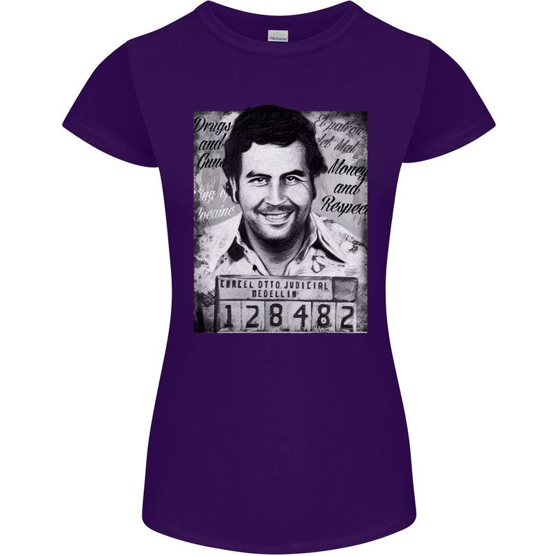 Pablo Escobar Mug Shot Womens Petite Cut T-Shirt Purple