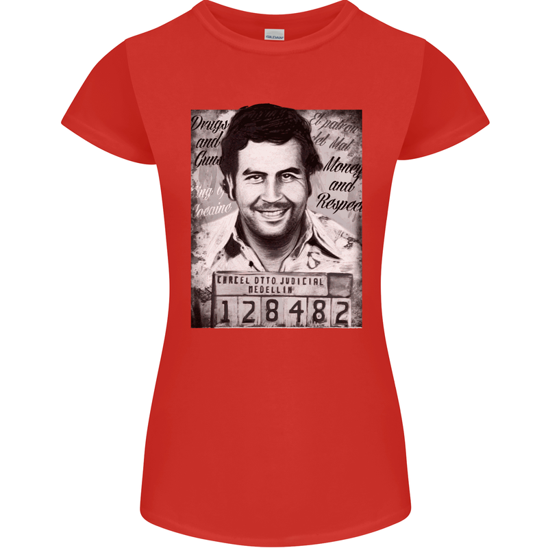 Pablo Escobar Mug Shot Womens Petite Cut T-Shirt Red
