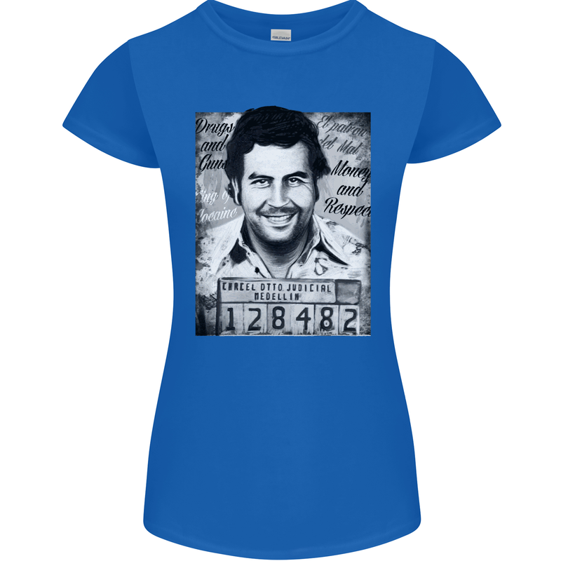Pablo Escobar Mug Shot Womens Petite Cut T-Shirt Royal Blue