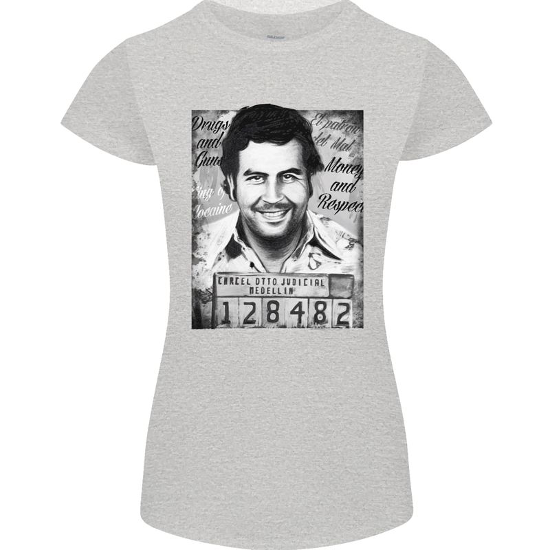 Pablo Escobar Mug Shot Womens Petite Cut T-Shirt Sports Grey
