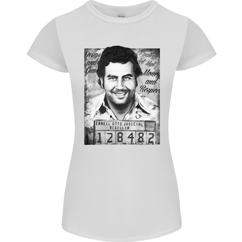 Pablo Escobar Mug Shot Womens Petite Cut T-Shirt White