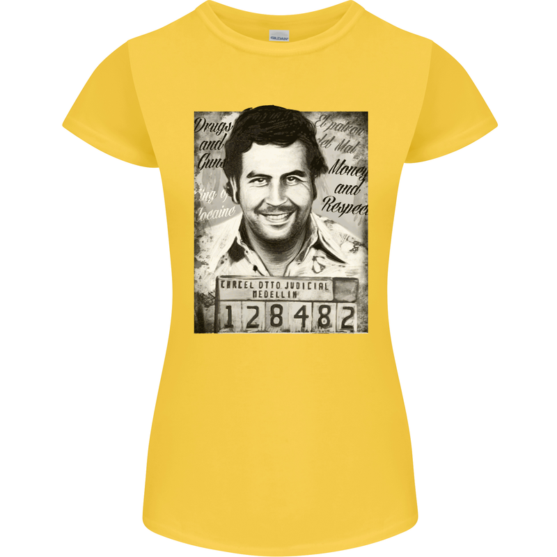 Pablo Escobar Mug Shot Womens Petite Cut T-Shirt Yellow
