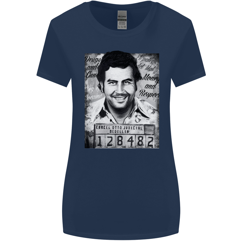 Pablo Escobar Mug Shot Womens Wider Cut T-Shirt Navy Blue