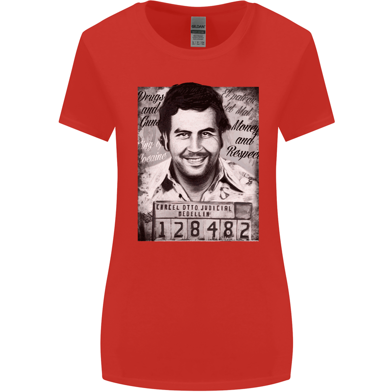 Pablo Escobar Mug Shot Womens Wider Cut T-Shirt Red