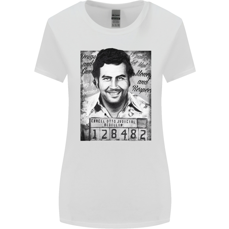 Pablo Escobar Mug Shot Womens Wider Cut T-Shirt White