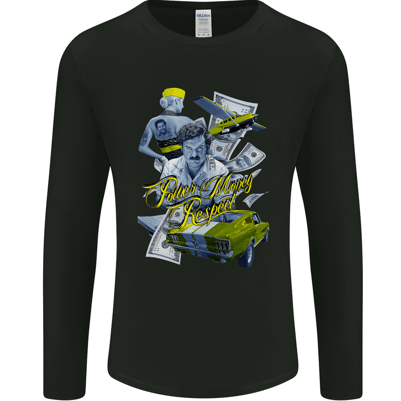 Pablo Escobar Power Money Respect Mens Long Sleeve T-Shirt Black