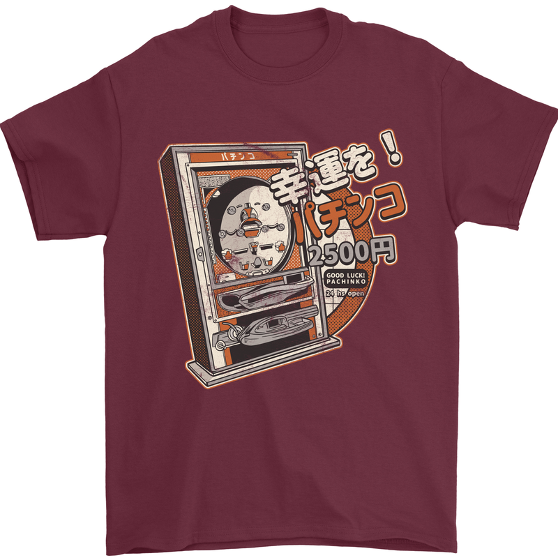Pachinko Machine Arcade Game Pinball Mens T-Shirt Cotton Gildan Maroon
