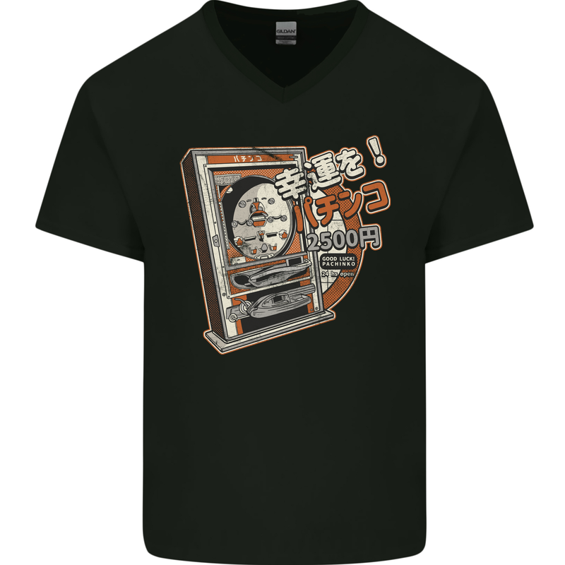Pachinko Machine Arcade Game Pinball Mens V-Neck Cotton T-Shirt Black