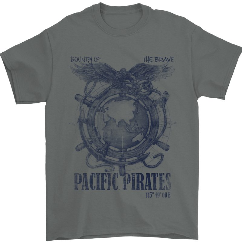 Pacific Pirates Sailing Sailor Boat Mens T-Shirt Cotton Gildan Charcoal