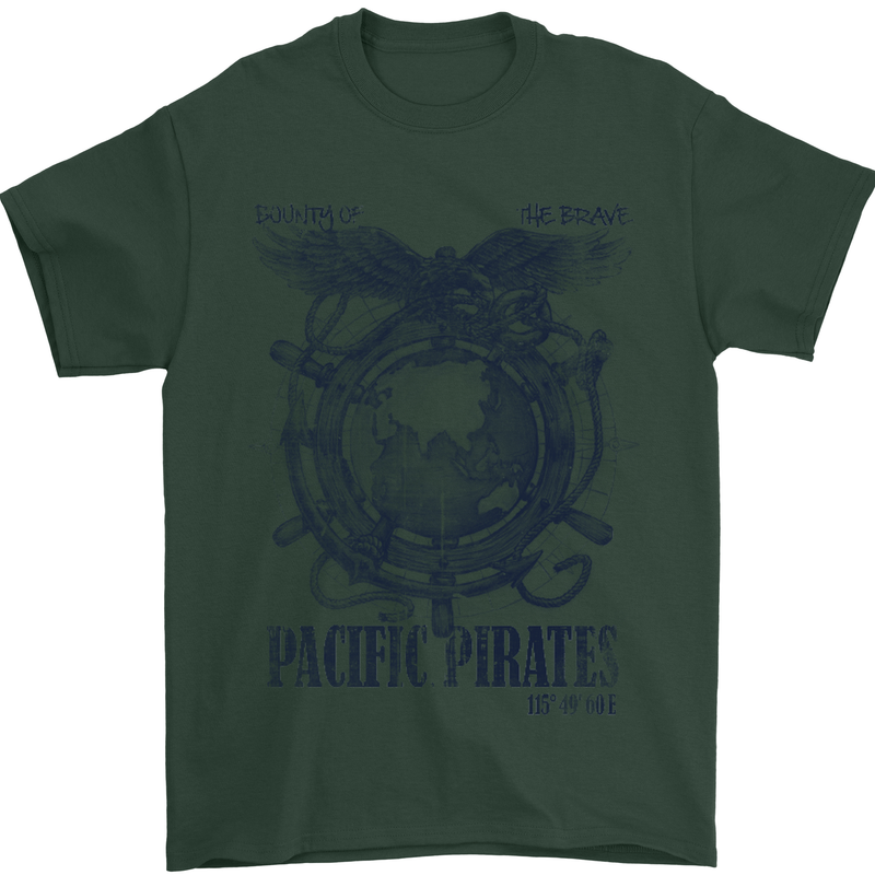 Pacific Pirates Sailing Sailor Boat Mens T-Shirt Cotton Gildan Forest Green