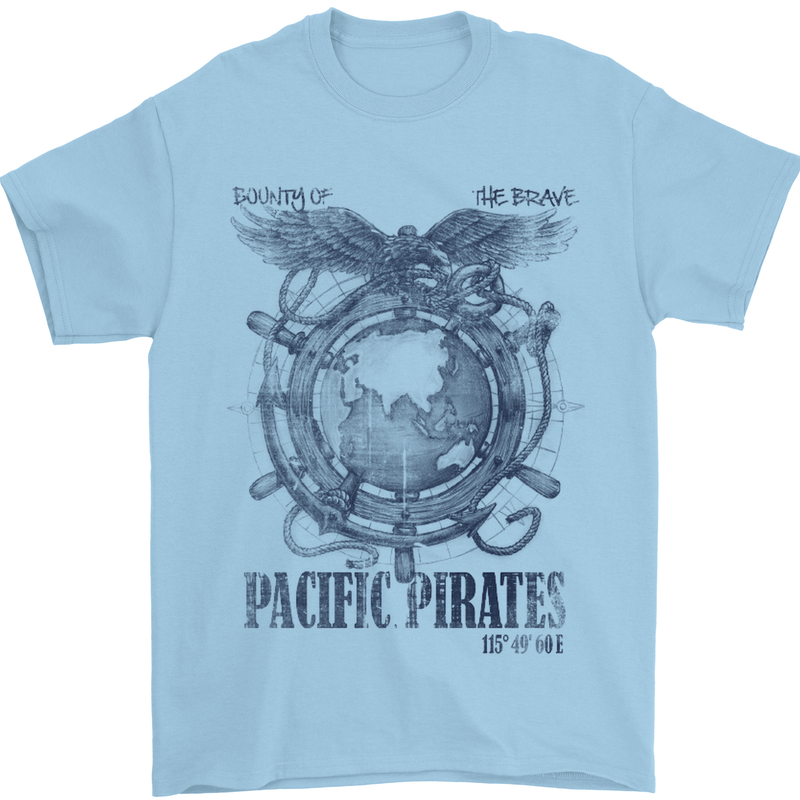Pacific Pirates Sailing Sailor Boat Mens T-Shirt Cotton Gildan Light Blue