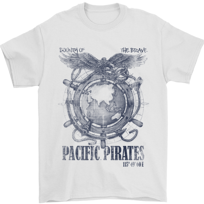 Pacific Pirates Sailing Sailor Boat Mens T-Shirt Cotton Gildan White