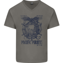 Pacific Pirates Sailing Sailor Boat Mens V-Neck Cotton T-Shirt Charcoal