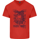 Pacific Pirates Sailing Sailor Boat Mens V-Neck Cotton T-Shirt Red