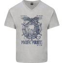 Pacific Pirates Sailing Sailor Boat Mens V-Neck Cotton T-Shirt Sports Grey