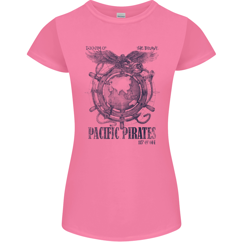 Pacific Pirates Sailing Sailor Boat Womens Petite Cut T-Shirt Azalea