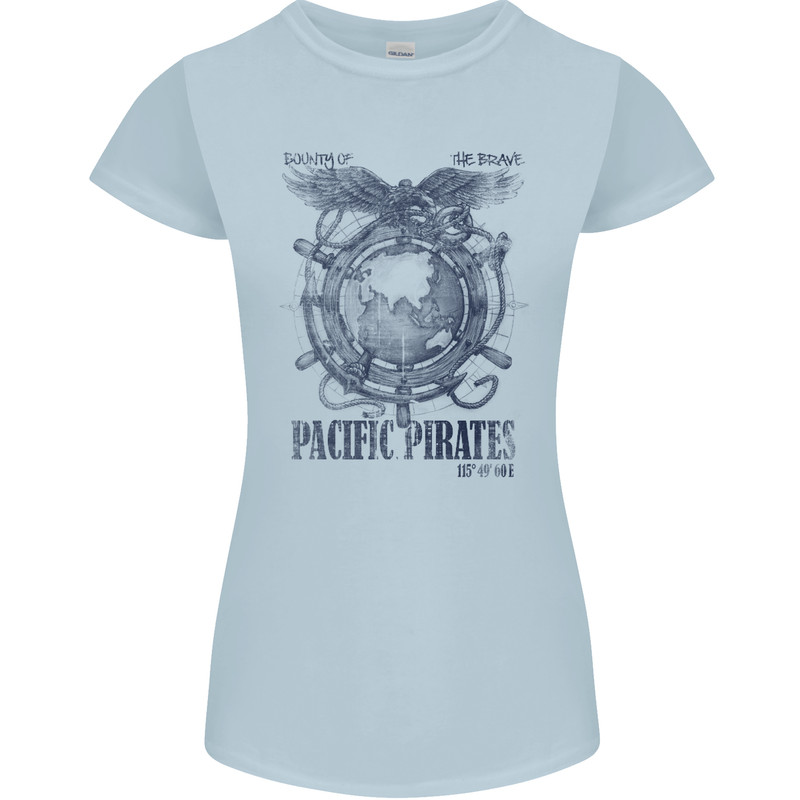Pacific Pirates Sailing Sailor Boat Womens Petite Cut T-Shirt Light Blue
