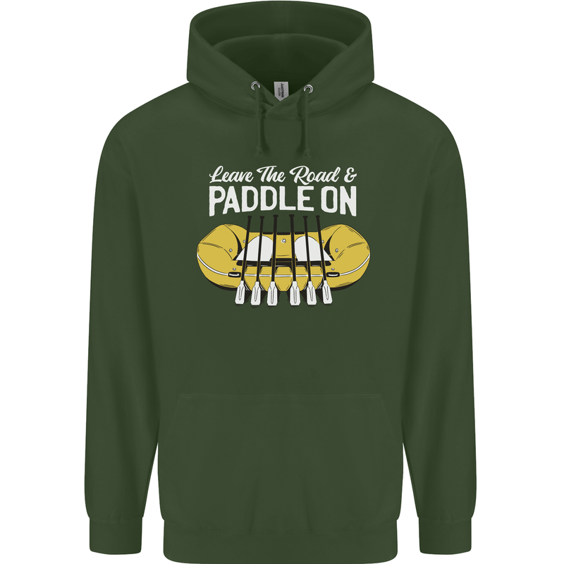 Paddle On Funny White Water Rafting Dinghy Childrens Kids Hoodie Forest Green
