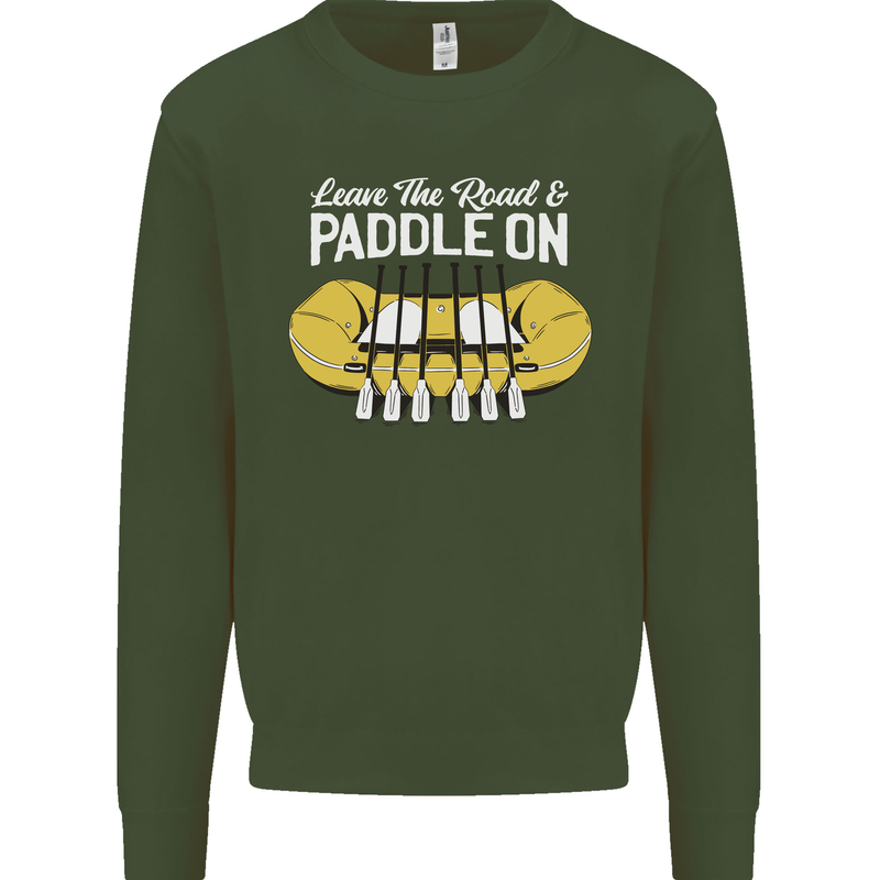 Paddle On Funny White Water Rafting Dinghy Kids Sweatshirt Jumper Forest Green