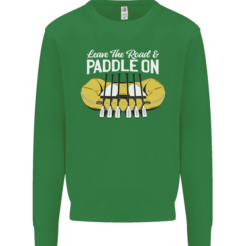 Paddle On Funny White Water Rafting Dinghy Kids Sweatshirt Jumper Irish Green