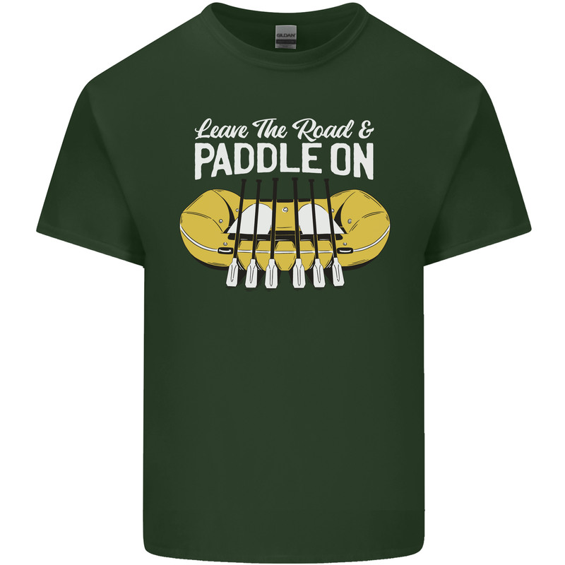 Paddle On Funny White Water Rafting Dinghy Mens Cotton T-Shirt Tee Top Forest Green