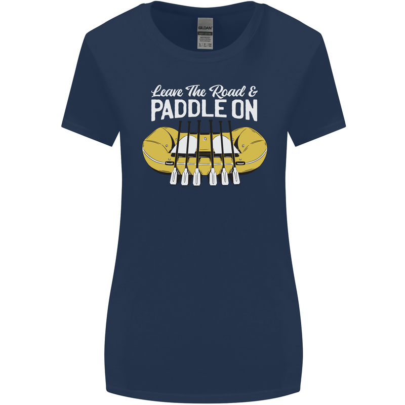 Paddle On Funny White Water Rafting Dinghy Womens Wider Cut T-Shirt Navy Blue