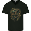 Pagan Snake in a Gothic Tree Mens V-Neck Cotton T-Shirt Black