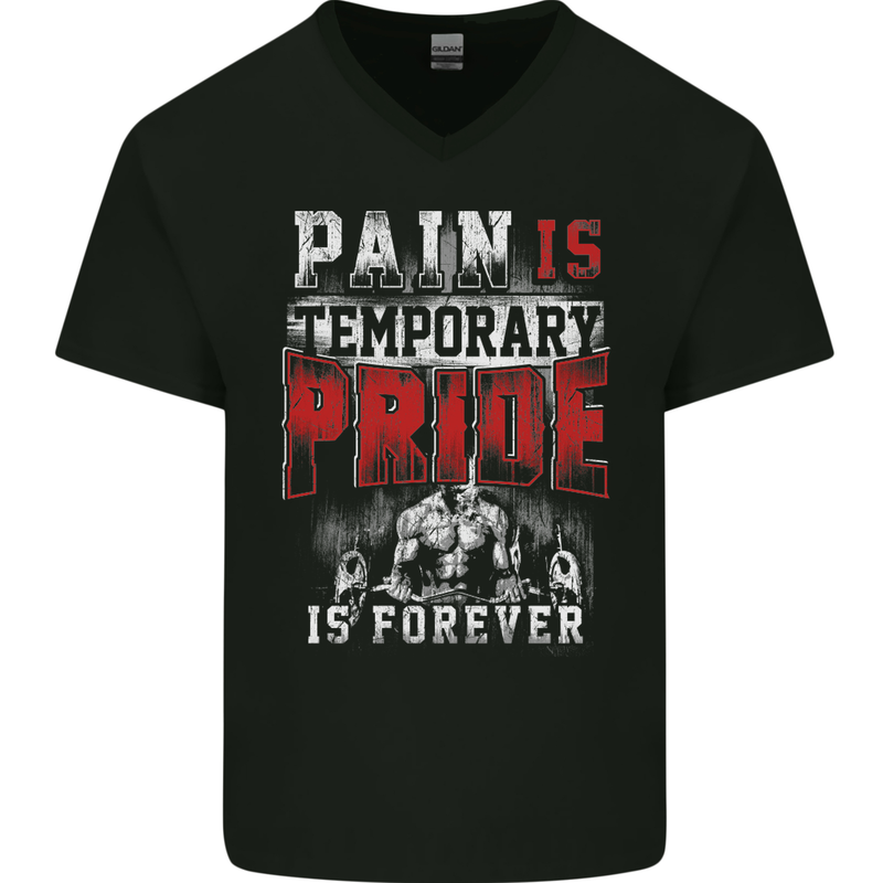 Pain Gym Training Top Bodybuilding Fitness Mens V-Neck Cotton T-Shirt Black