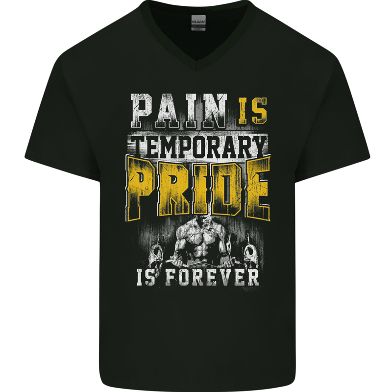 Pain Gym Training Top Bodybuilding Workout Mens V-Neck Cotton T-Shirt Black