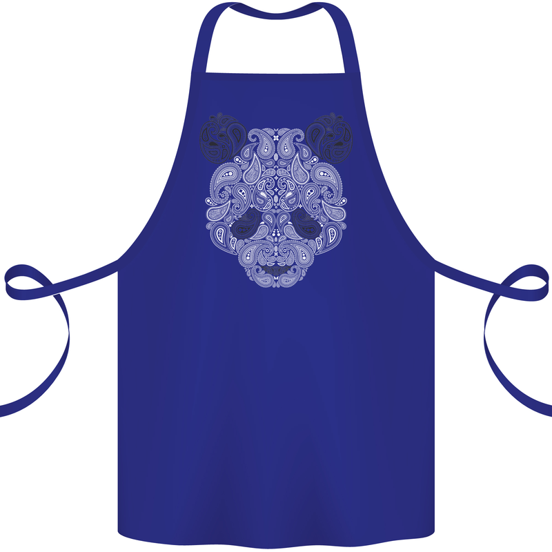 Paisly Panda Bear Cotton Apron 100% Organic Royal Blue