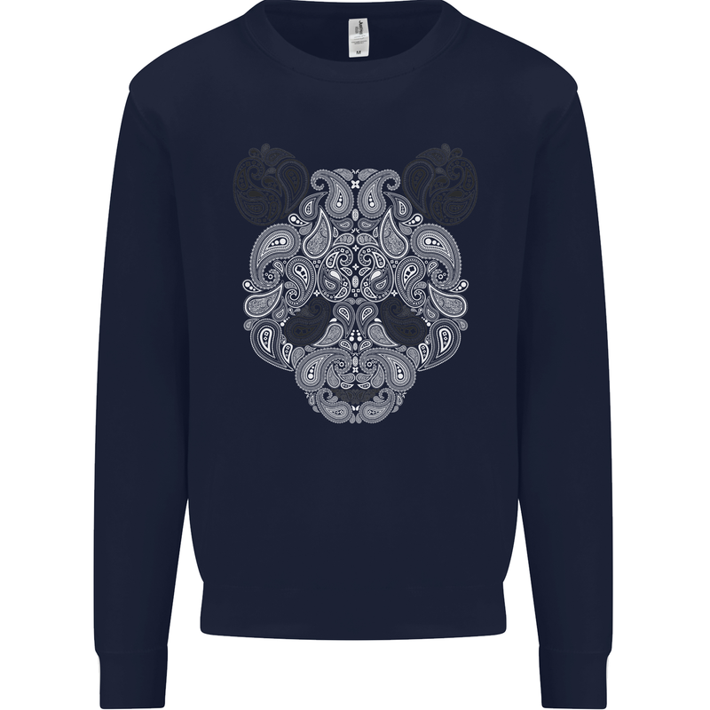 Paisly Panda Bear Kids Sweatshirt Jumper Navy Blue