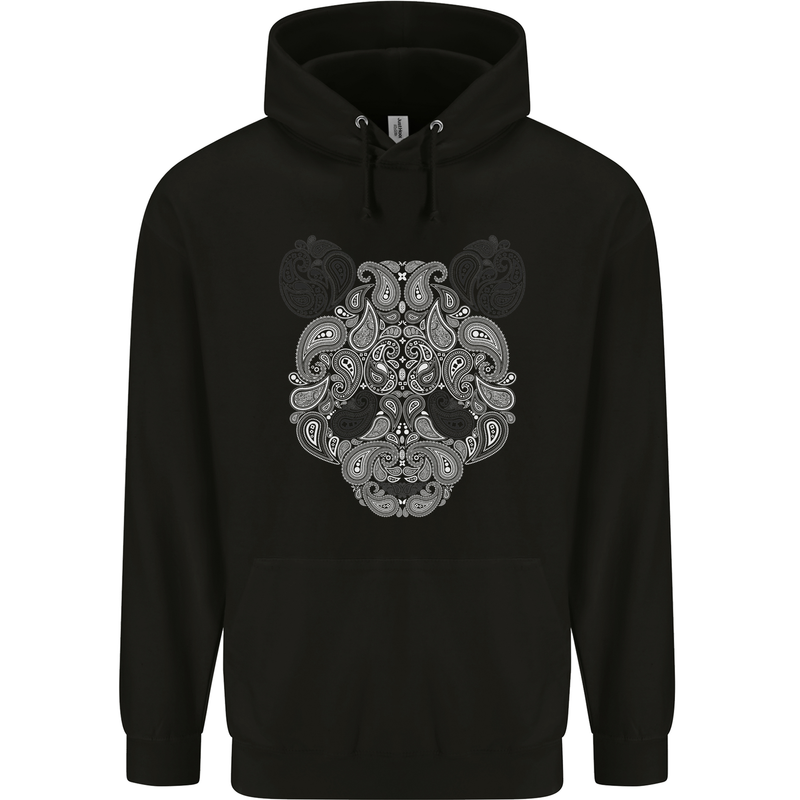 Paisly Panda Bear Mens 80% Cotton Hoodie Black