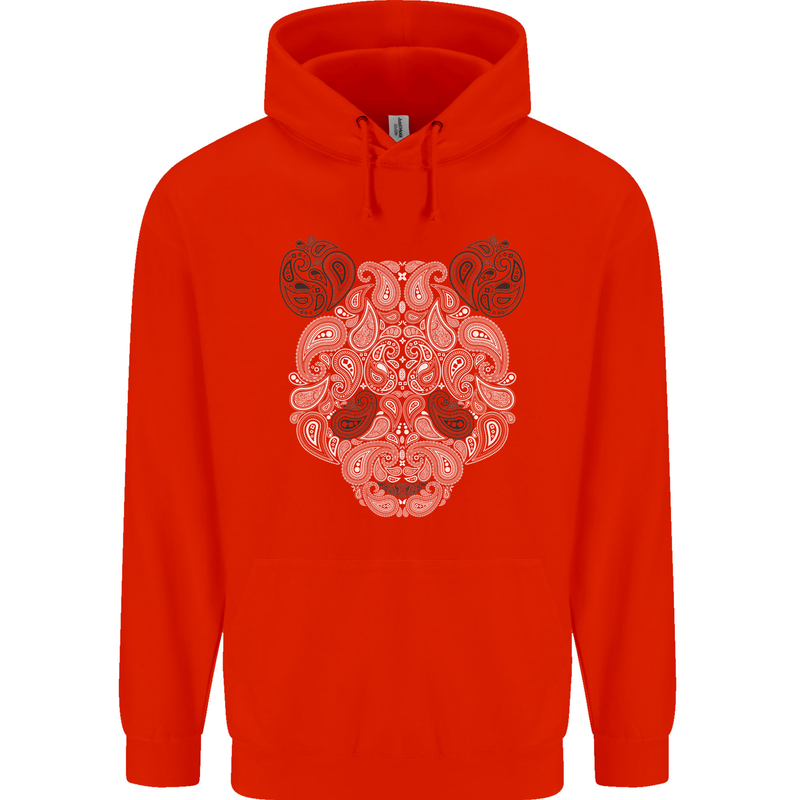Paisly Panda Bear Mens 80% Cotton Hoodie Bright Red