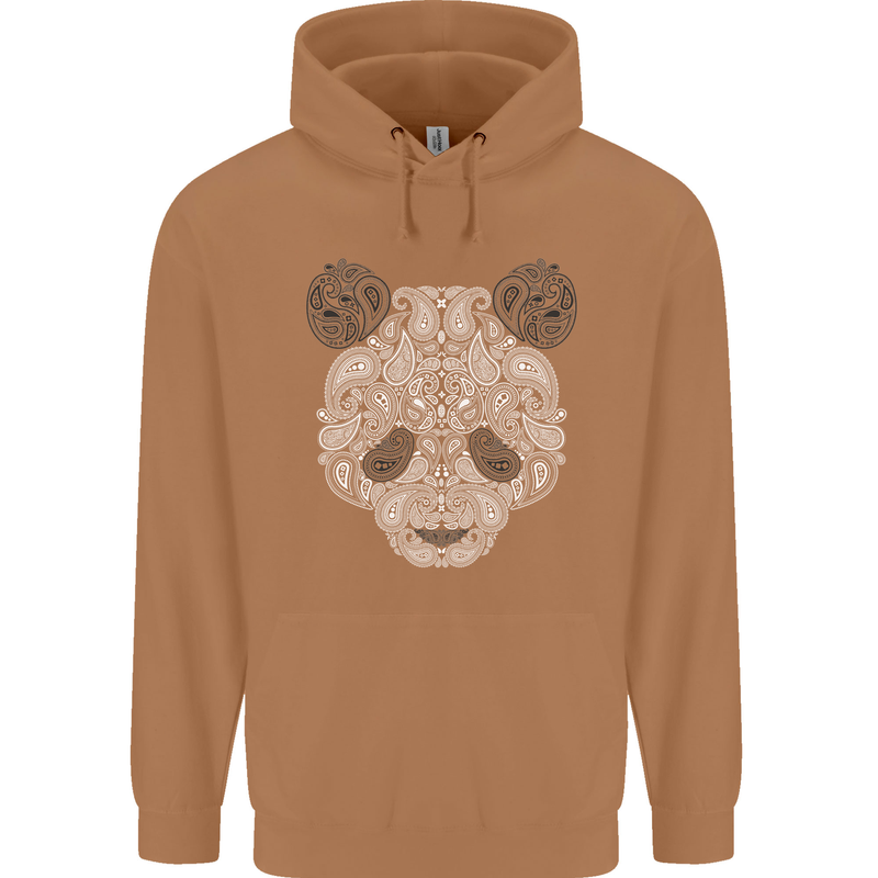 Paisly Panda Bear Mens 80% Cotton Hoodie Caramel Latte