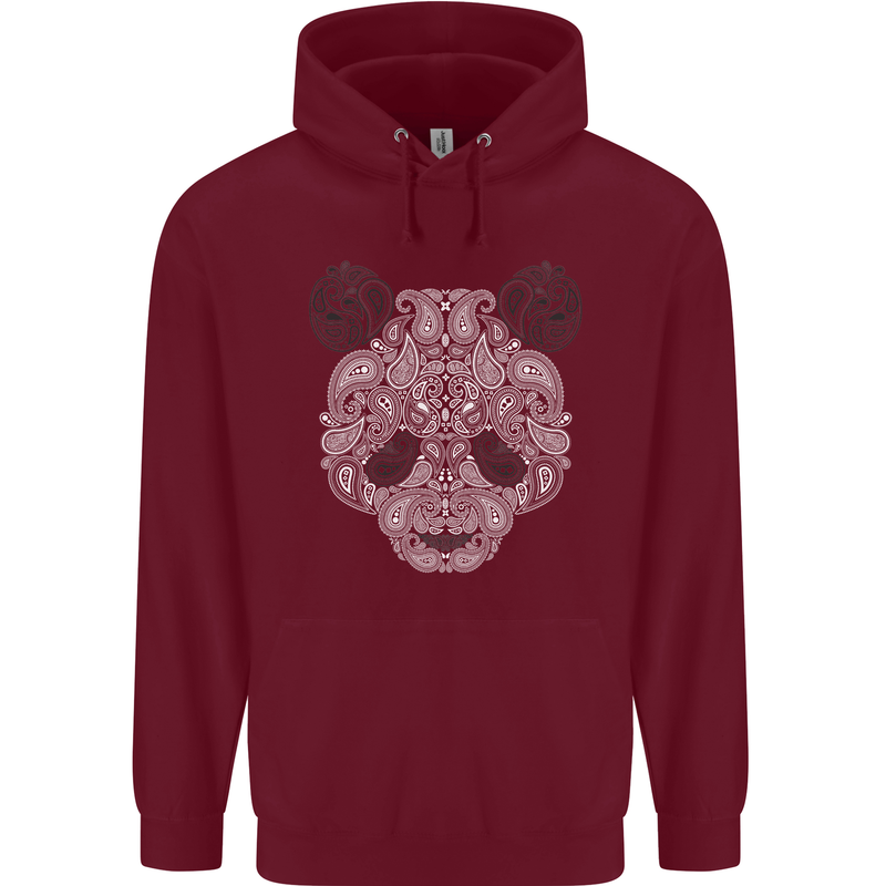 Paisly Panda Bear Mens 80% Cotton Hoodie Maroon