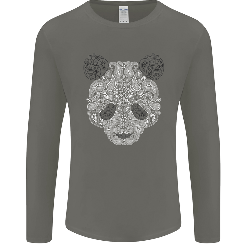 Paisly Panda Bear Mens Long Sleeve T-Shirt Charcoal